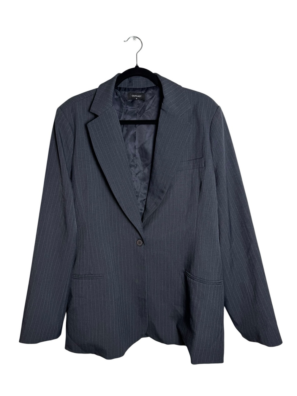 Outcast Yveline Pinstripe Oversized Blazer Grey M Polyester Viscose